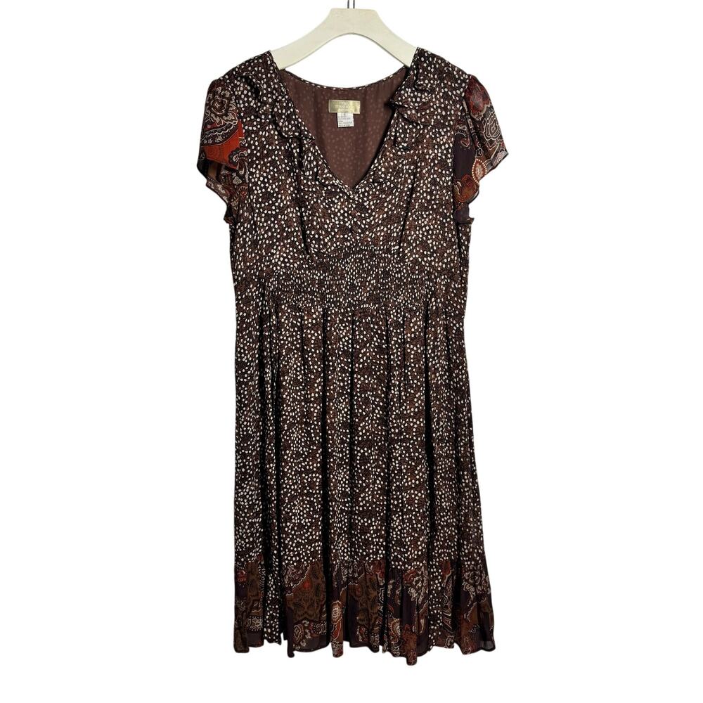 Territory Ahead Fairy Grunge Silk Blend Tiered Boho Dress Brown Flutter Sleeve 8